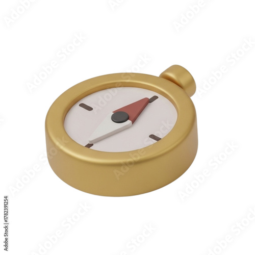 3D Golden Compass Icon Illustration for Navigation and Direction Finding - A Symbol of Guidance, Exploration, and Adventure in a Clean Minimalist Style