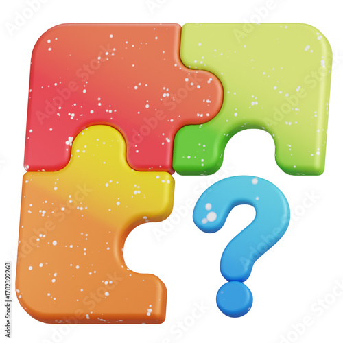 A colorful 3D puzzle illustration with a question mark, representing a problem or a solution