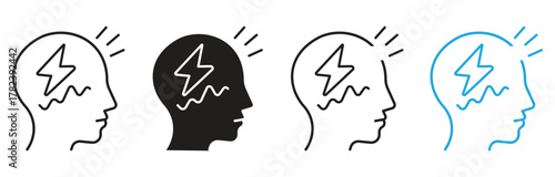 Anxiety linear icon set. Apathy, Worrying person. Panic attack, desperation Stress, anxiety, mental pressure, burnout, emotional tension, overwhelmed,  strain on white background ,vector illustration.