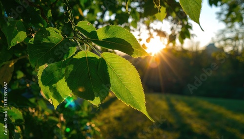 Green leaves glowing under ...