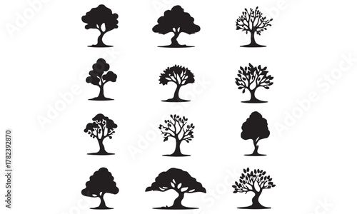 Diverse Tree Silhouettes Set for Nature and Landscape Designs