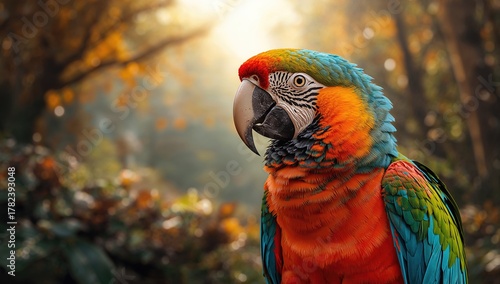 Vibrant parrot perched agai...
