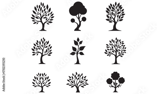 Diverse Tree Silhouettes Set for Nature and Landscape Designs