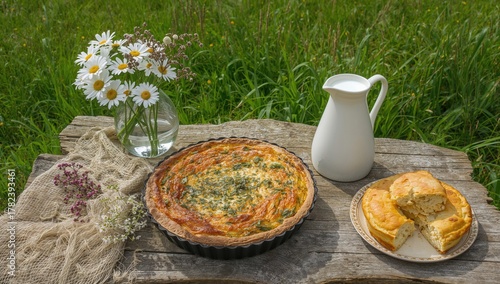 Homemade quiche featuring h...