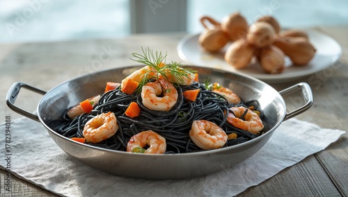 Homemade black spaghetti wi...