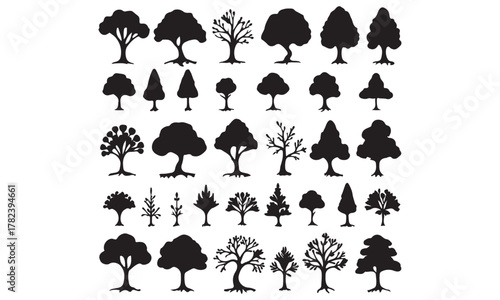 Diverse Tree Silhouettes Set for Nature and Landscape Designs