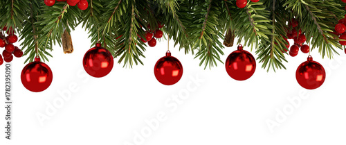 christmas tree decoration with red ball isolated on white