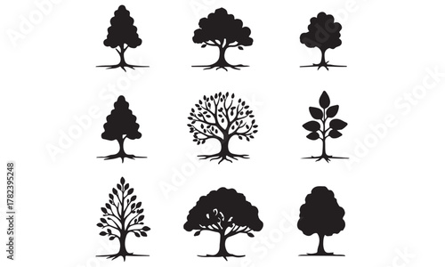 Diverse Tree Silhouettes Set for Nature and Landscape Designs