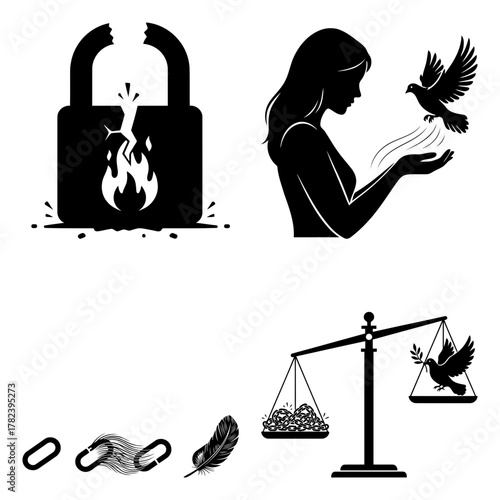 Collection of four freedom and liberation themed icons