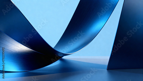 Abstract blue curved metallic shapes
