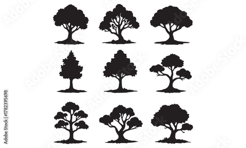 Diverse Tree Silhouettes Set for Nature and Landscape Designs