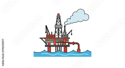 Advanced Offshore Oil Drilling Platform Pipeline Illustration: Deepwater Rig Extraction, Subsea Hydrocarbon Transport, Marine Petroleum Infrastructure, Energy Production System