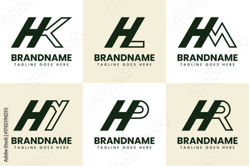 Letters HK HL HM HN HP HR Monogram Logo Set, for KH LH MH NH PH RH initials