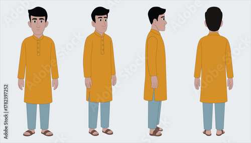2d Indian man cartoon character ready for animation moral stories,