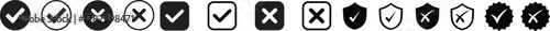 Check mark icon set. Check box icon with right and wrong buttons and yes or no checkmark icons in green tick box and red cross. vector illustration .