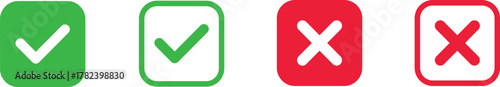 Check mark icon set. Check box icon with right and wrong buttons and yes or no checkmark icons in green tick box and red cross. vector illustration .