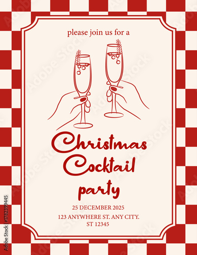 Christmas vintage cocktail party invitation. Retro festive design for holiday party, celebration, invitation.	