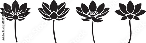 Bold Black Silhouette of Single Flower — Minimal Vector Illustration with Delicate Petals and Elegant Floral Design