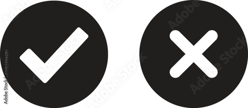 Check mark icon set. Check box icon with right and wrong buttons and yes or no checkmark icons in green tick box and red cross. vector illustration .