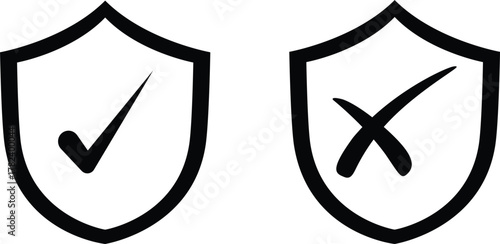 Check mark icon set. Check box icon with right and wrong buttons and yes or no checkmark icons in green tick box and red cross. vector illustration .