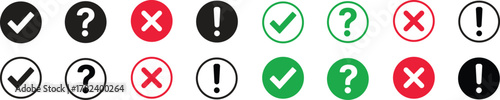 Check mark icon set. Check box icon with right and wrong buttons and yes or no checkmark icons in green tick box and red cross. vector illustration .