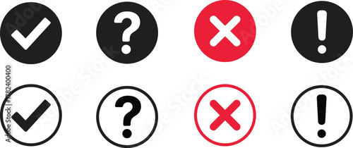 Check mark icon set. Check box icon with right and wrong buttons and yes or no checkmark icons in green tick box and red cross. vector illustration .
