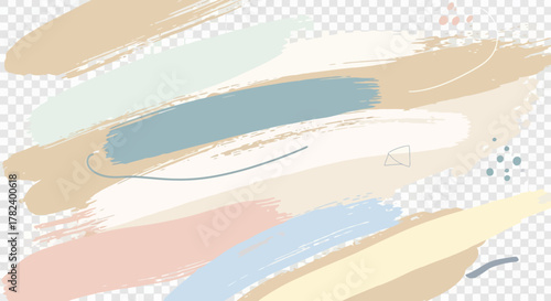 Abstract pastel brush strokes background with beige, blue, pink, and white colors.