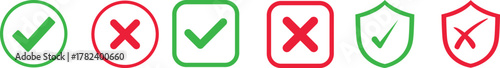 Check mark icon set. Check box icon with right and wrong buttons and yes or no checkmark icons in green tick box and red cross. vector illustration .