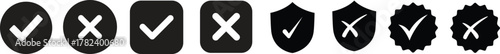 Check mark icon set. Check box icon with right and wrong buttons and yes or no checkmark icons in green tick box and red cross. vector illustration .