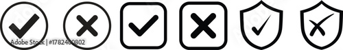 Check mark icon set. Check box icon with right and wrong buttons and yes or no checkmark icons in green tick box and red cross. vector illustration .