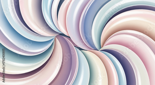 A mesmerizing abstract background of glossy, swirling ribbons in soft pastel colors twisting into a double vortex.
