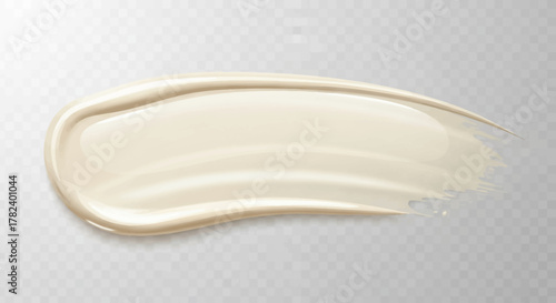 A single, smooth smear of off-white cosmetic cream, showing its rich texture and glossy finish on a transparent background.