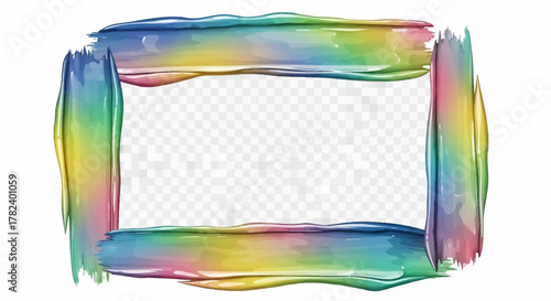 A vibrant, abstract rectangular frame created with broad, colorful brushstrokes in a rainbow gradient, suggesting creativity and artistic expression.