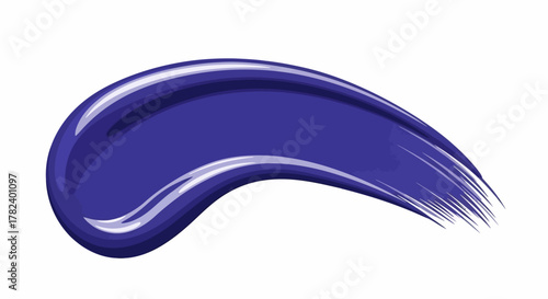 A single, smooth brushstroke of rich, vibrant indigo paint curves elegantly across a stark white background, showcasing its glossy texture and fluid motion.