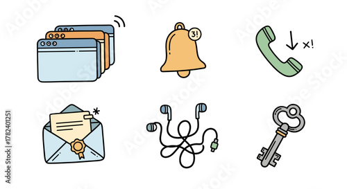 Digital icons of communication tools including key concept of ADHD and Anxiety  