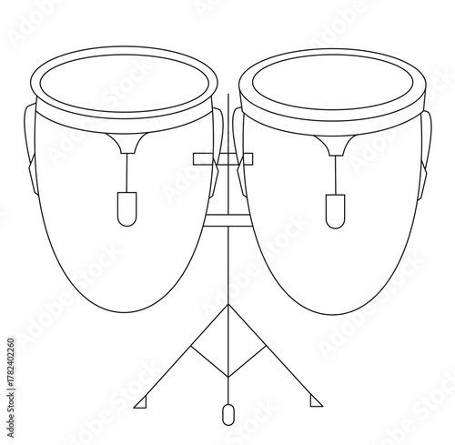 Cute cartoon hand drawn vector congas drums percussion musical instrument outline.