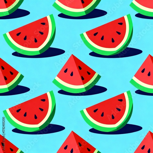 Colorful Watermelon Pattern on Blue Background