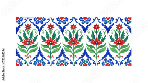 A Floral Ottoman Iznik Tile Pattern in Repeating Design