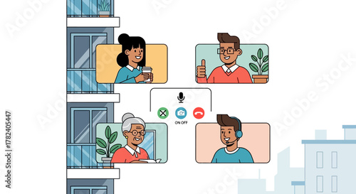 Diverse group of people enjoying a video call from their homes, showcasing virtual communication