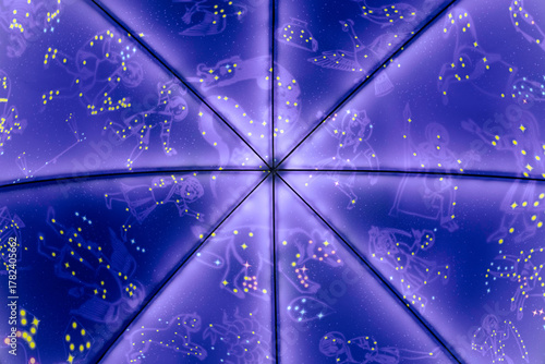 The blue ceiling is divided by straight lines and decorated with various constellations of the starry sky.