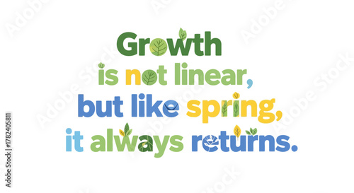 Growth is not linear but like spring, it always returns a motivational quote about resilience and renewal