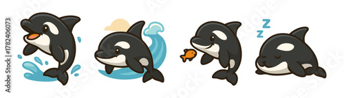 Dolphin cartoon icons ,ocean, wildlife, cute animals, sea, swimming