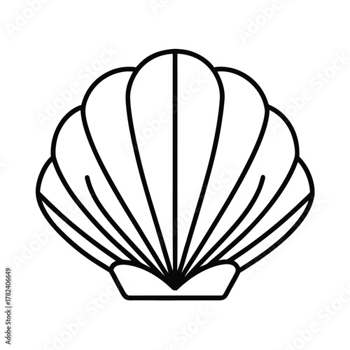 Minimalist scallop shell design in simple black and white a clean silhouette