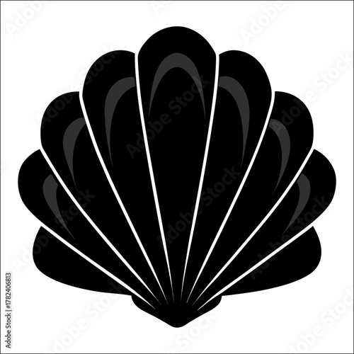 A collection of black and white sea life icons including shells coral and seahorses
