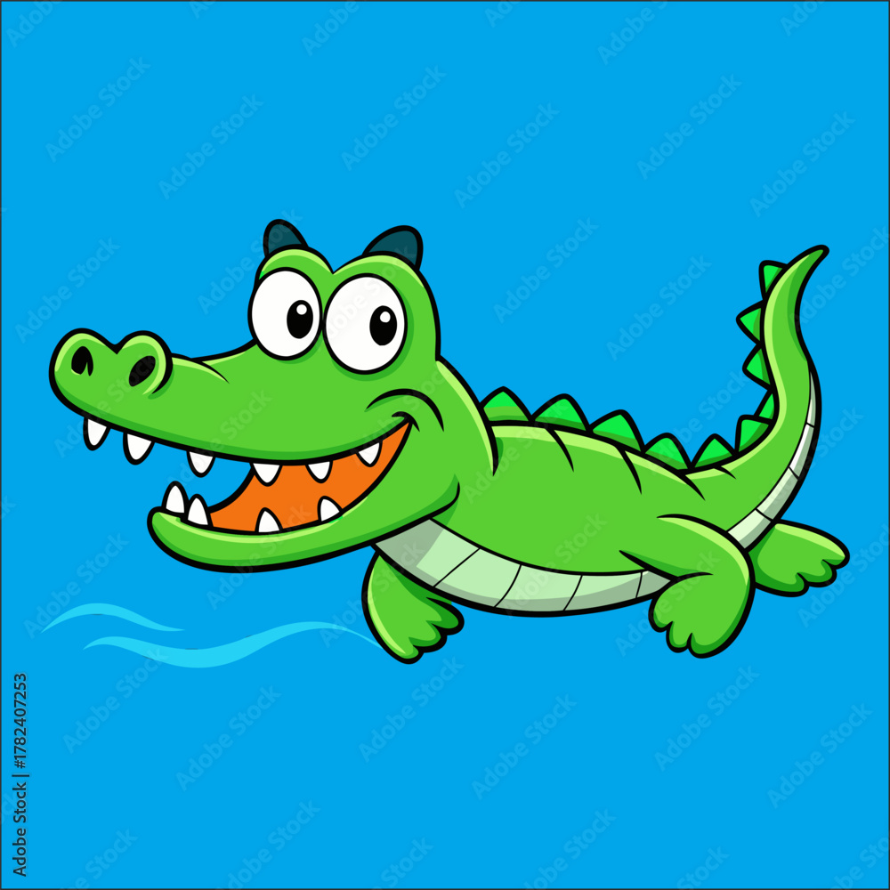 Fototapeta premium Cute cartoon crocodile swimming in water