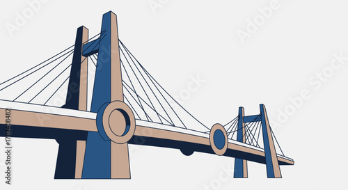A stylized illustration of a modern cable-stayed bridge, featuring prominent towers and a clean, graphic design against a plain background.