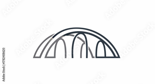 Abstract graphic design featuring a stylized arch bridge, showcasing interconnected curved lines and shapes.