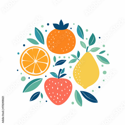 Fresh Fruit Arrangement Vibrant Circle of Strawberry, Orange, Pear & Tangerine