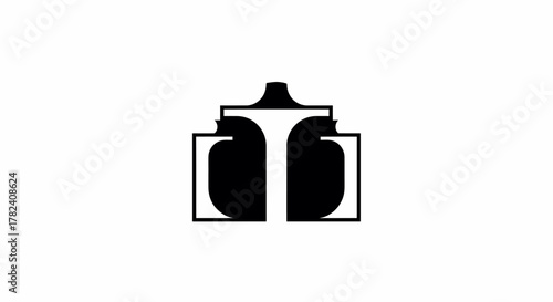 A stylized black and white logo featuring a capital letter "T" within a geometric design.