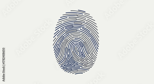 A digital illustration of a detailed dark blue fingerprint pattern on a light grey background, symbolizing identity and security.